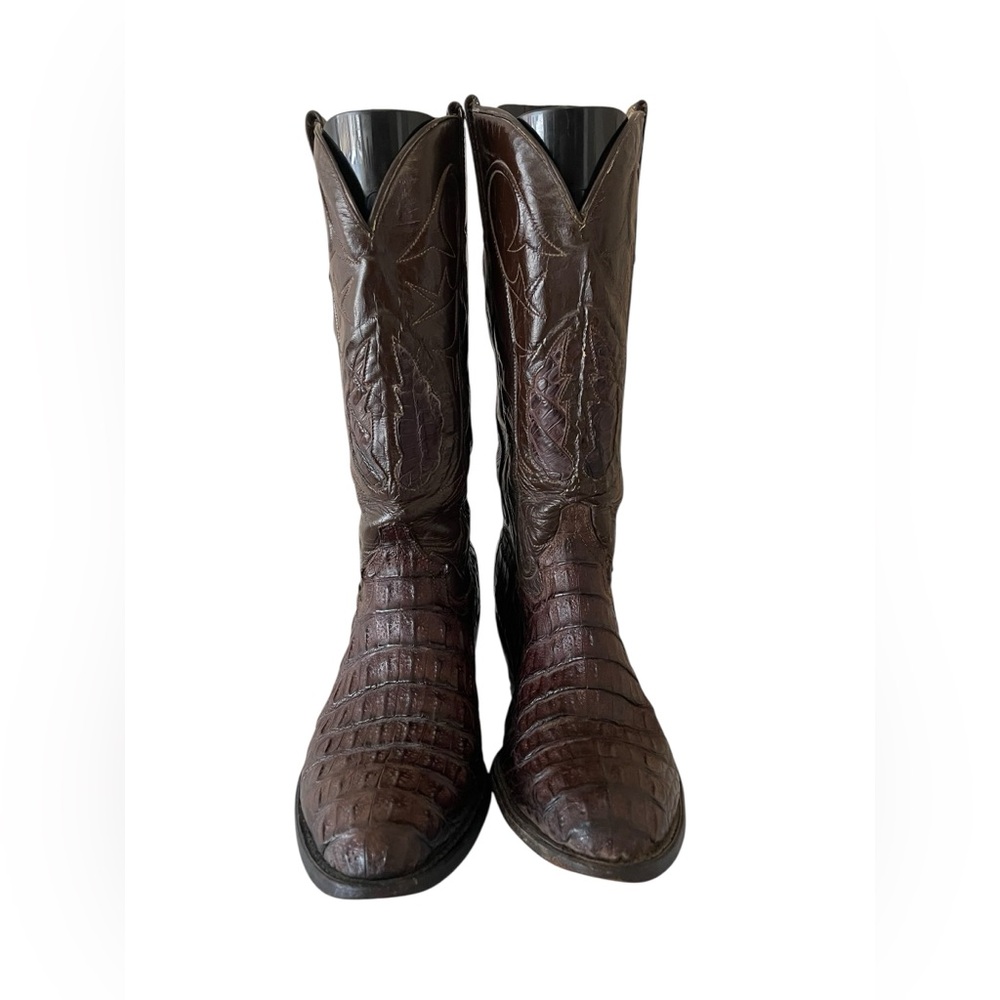 Vintage NOS Cowtown 8.5 EE Caimen Tail Brown Pointed Toe Western Cowboy Boot